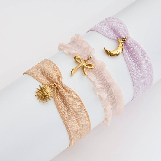 Sweet 18K Gold Pink Lace Bow Pendant Bracelet
