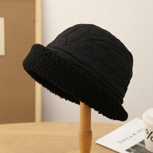 CASUAL ROLLED HEM THICKENED PATCHWORK BUCKET HAT_CWAB2861