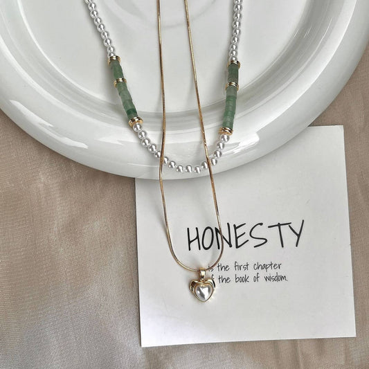 DOUBLE LAYER NATURAL STONE PEARL LOVE NECKLACE
