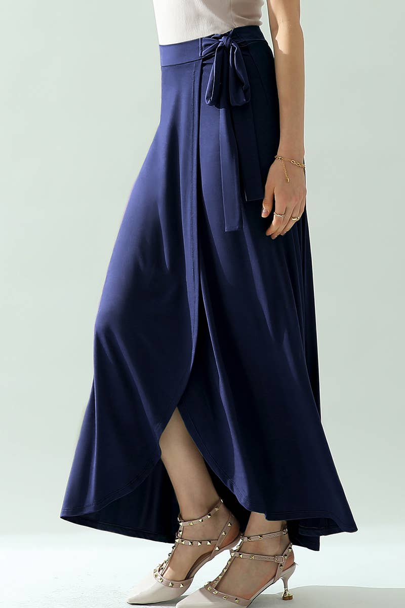 CWBLS117_High Waisted Maxi Wrap Skirts with Slit