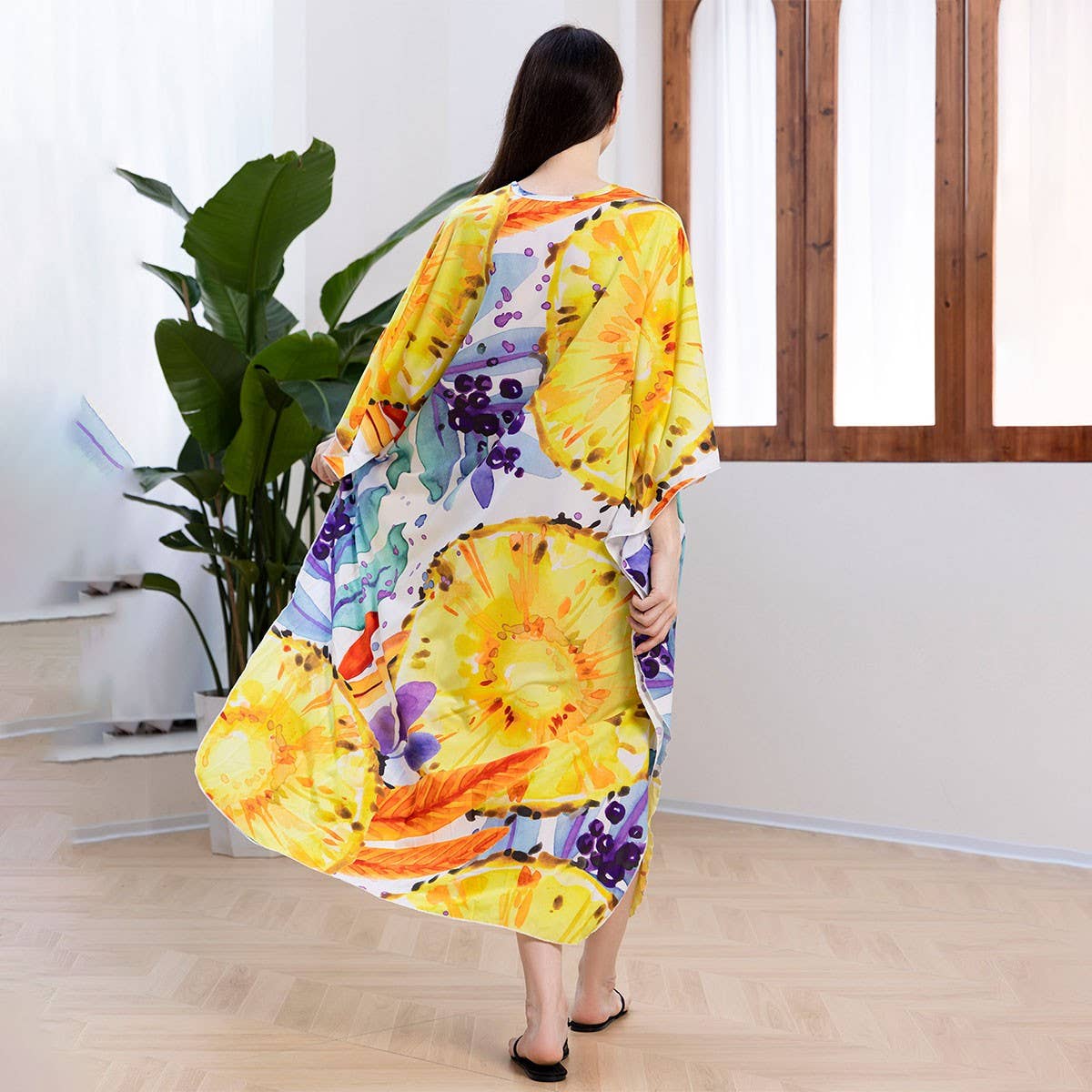 Lemon Print Quick-Dry Beach Cover-Up Robe