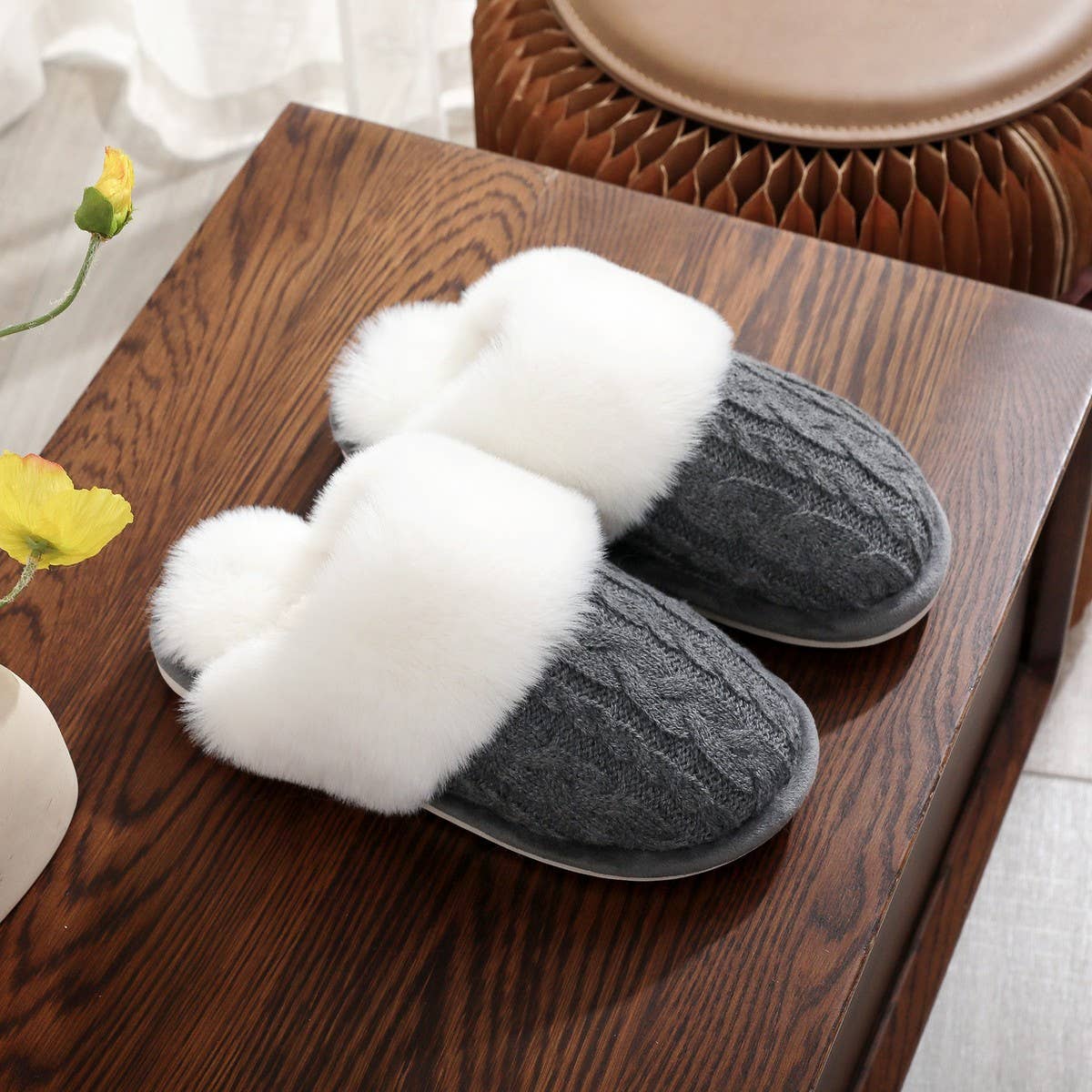 Plush Chenille Knit Slippers Warm Home Shoes_CWSHF00214