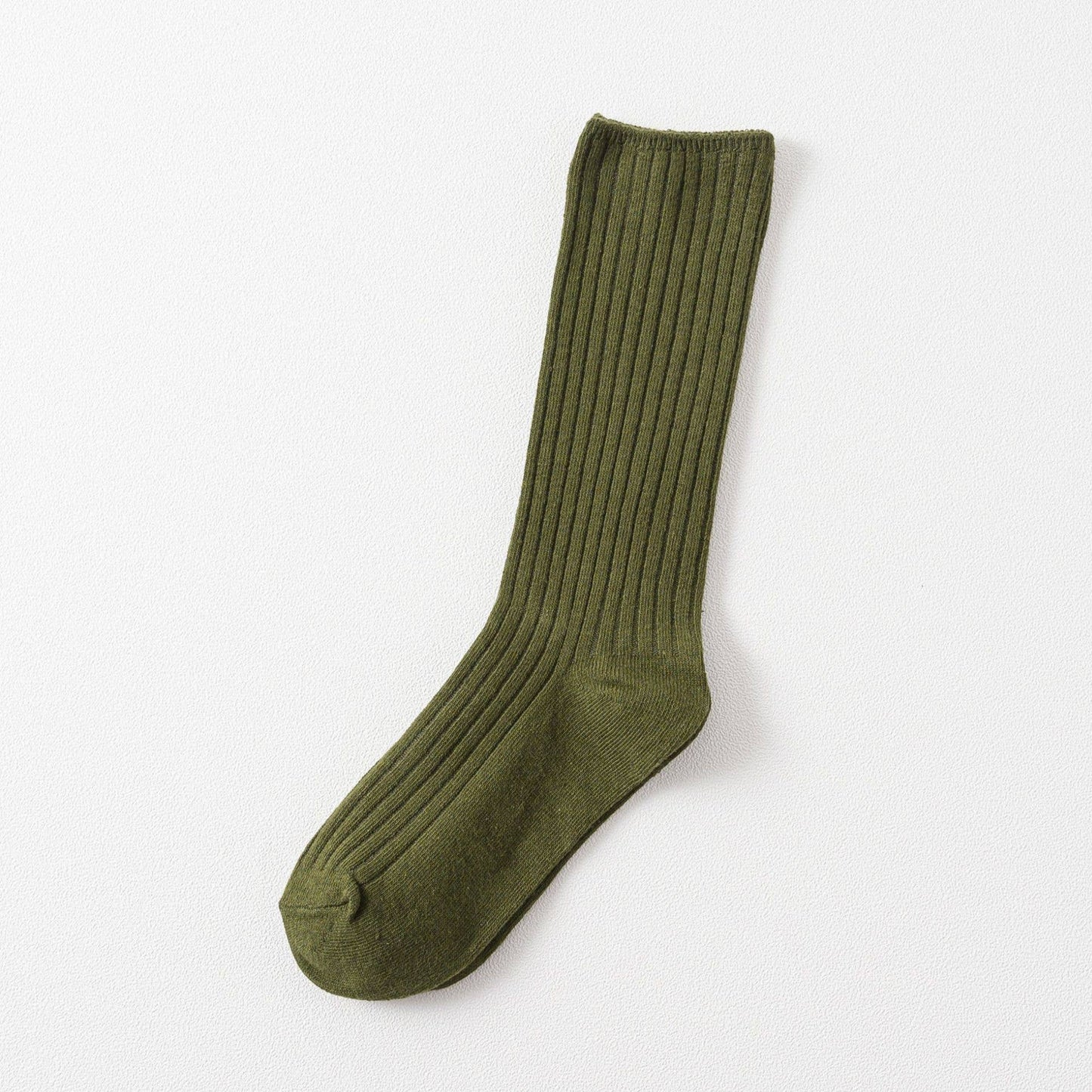 Solid Color Vertical Stripes Cotton Crew Socks_CWMS074