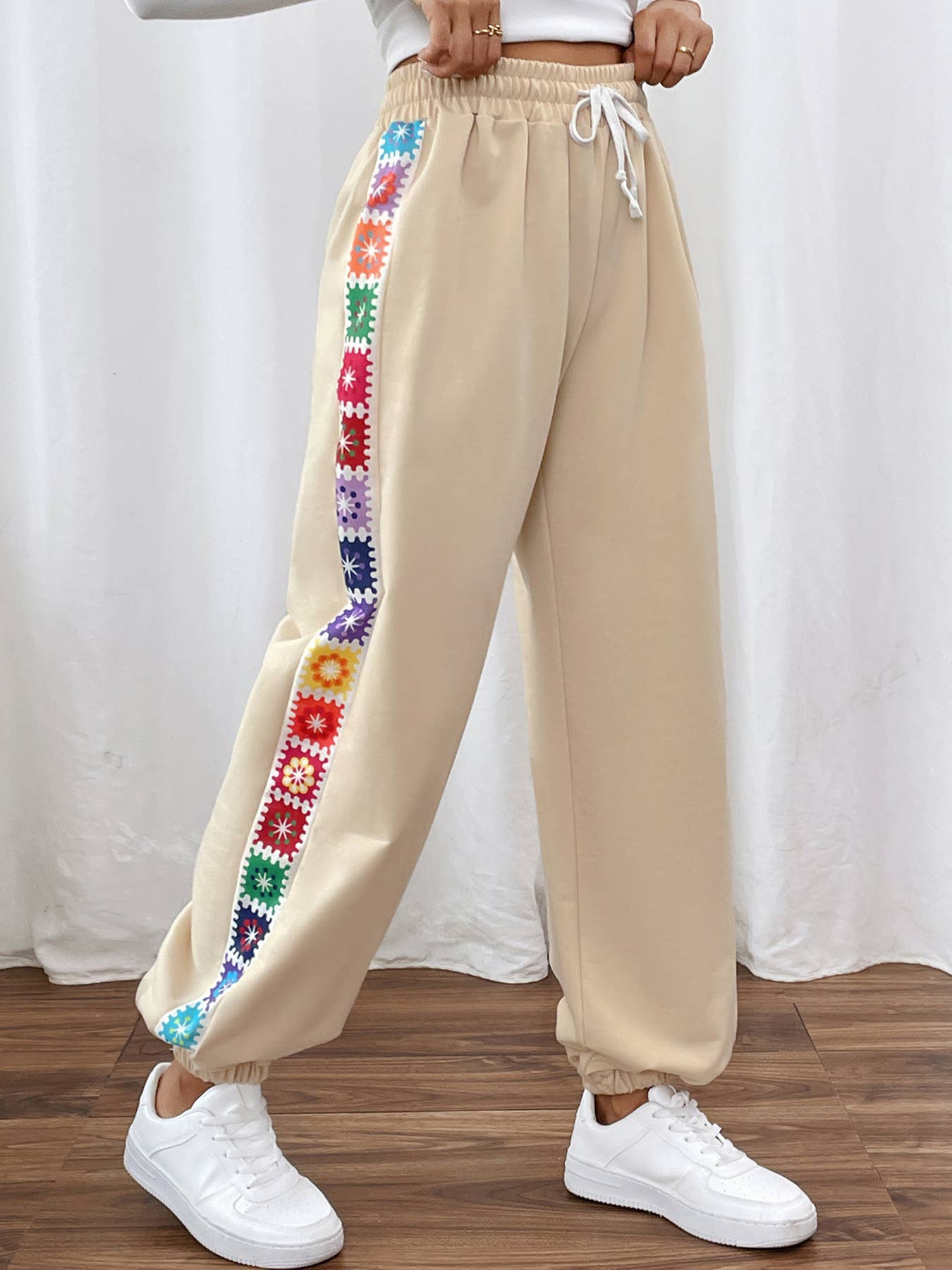 WOMEN LOOSE CASUAL STRIPED PATCHWORK SWEATPANTS