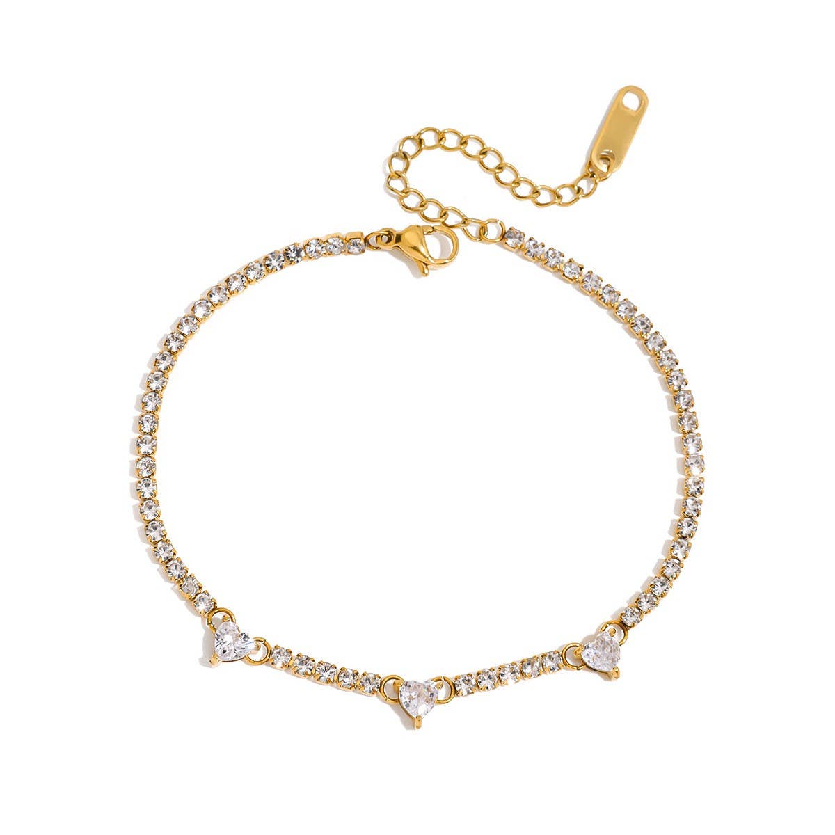 18K Gold Titanium Heart Zircon Bracelet, Luxury_CWAJE4718