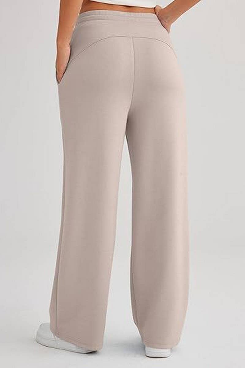 CWBLP0703_SOLID COLOR CASUAL LACE-UP WIDE-LEG SWEATPANTS