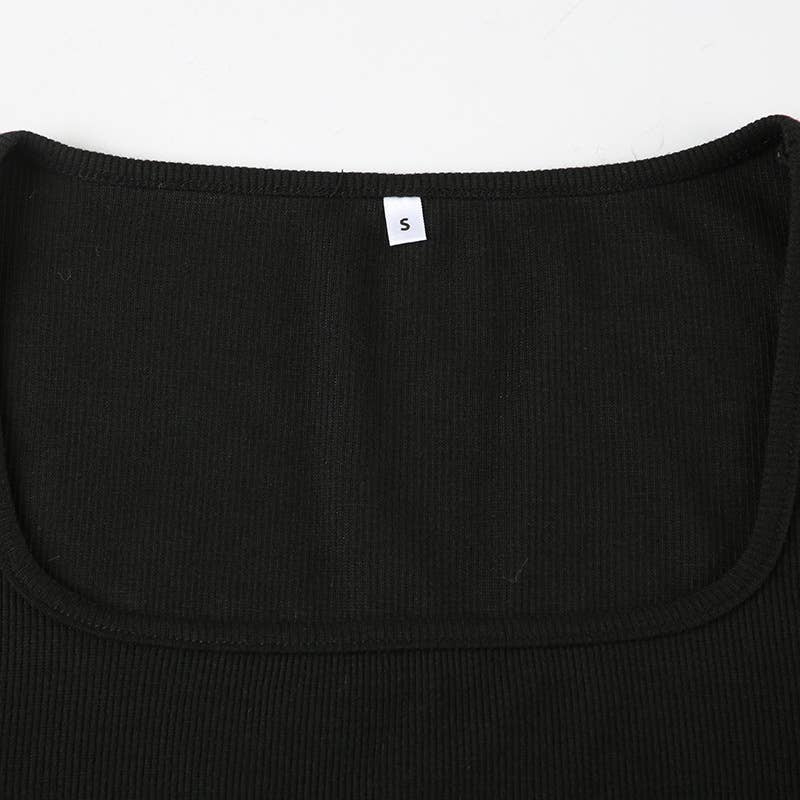 SOLID COLOR SLIM-FIT SQUARE NECK CROP KNIT TOP
