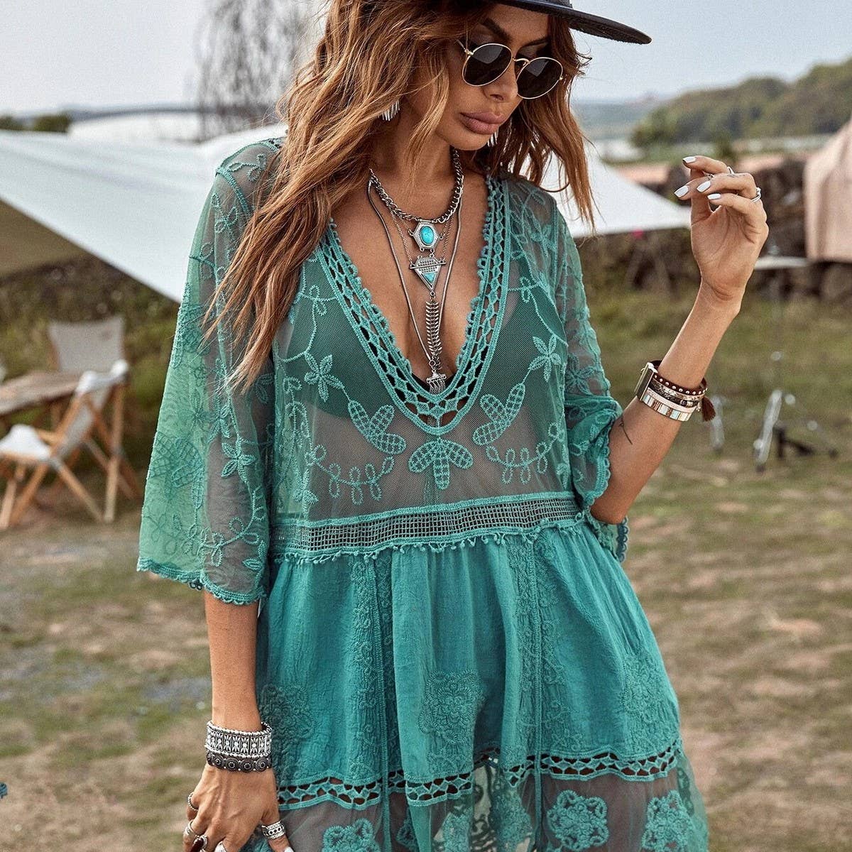 LACE BIKINI SWIMSUIT BEACH COVERUP WOMEN
