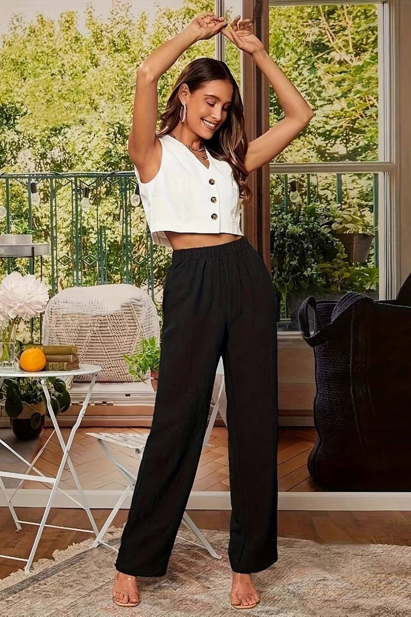 CWBLP1983_ELASTIC WAIST CASUAL COMFORTABLE STRAIGHT PANTS