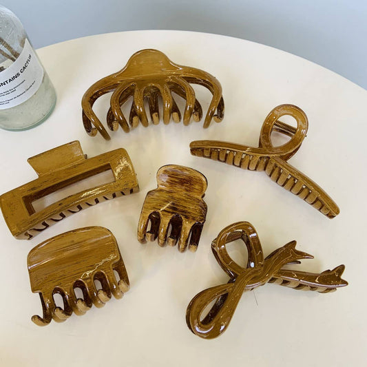 CWAHA5107_VINTAGE OIL PAINTING WOOD GRAIN HAIR CLAW CLIP