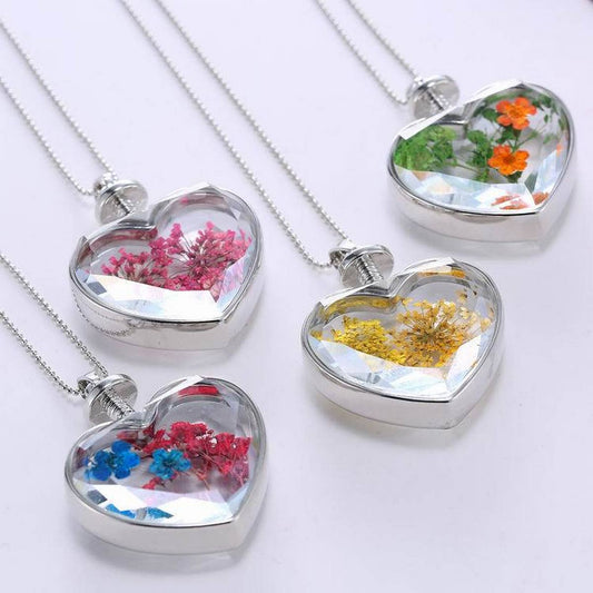 HEART CRYSTAL PLANT DRIED FLOWER NECKLACE