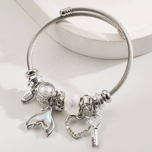 Trendy Stainless Steel Mermaid Tail Heart Bracelet