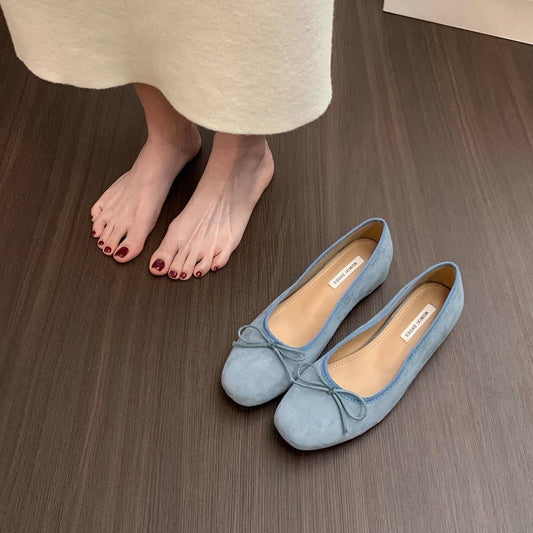 Wedge Red Suede Ballet Flats with Bow