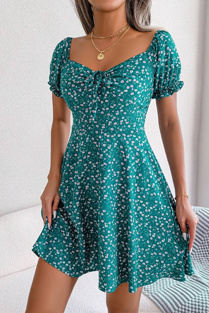 CWDSD4630_CASUAL FLARED SLEEVES FLORAL SWING DRESS