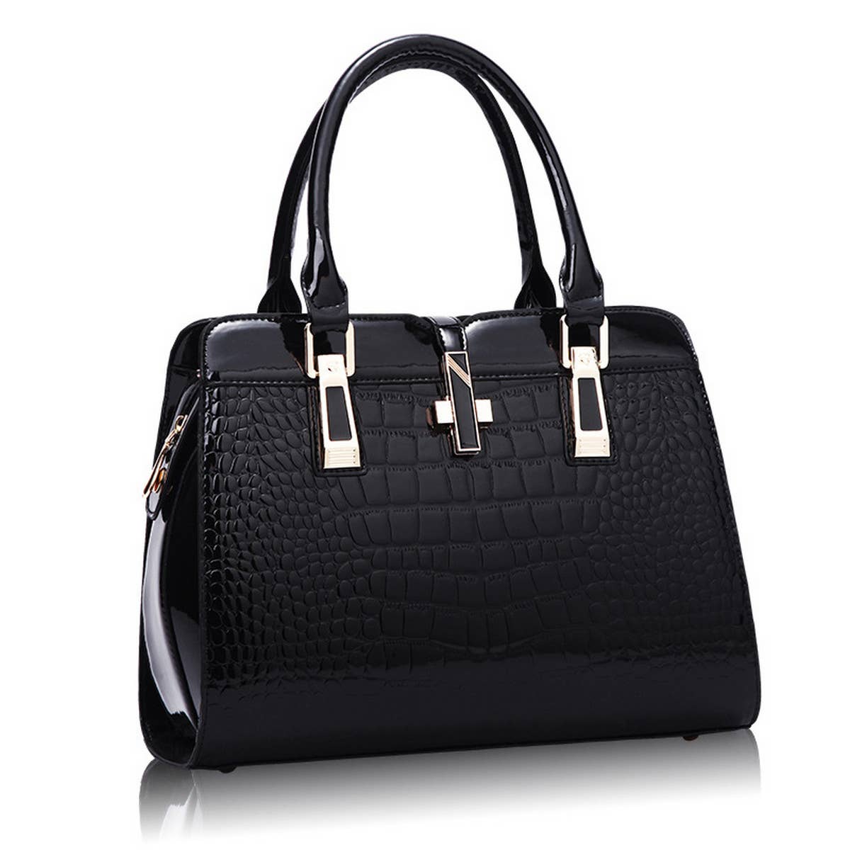 PATENT LEATHER TOP HANDLE CROCODILE SHOULDER BAG_CWAB2669