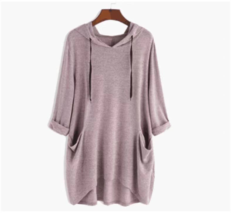 HOODED SOLID COLOR BAGGY IRREGULAR POCKET TOP