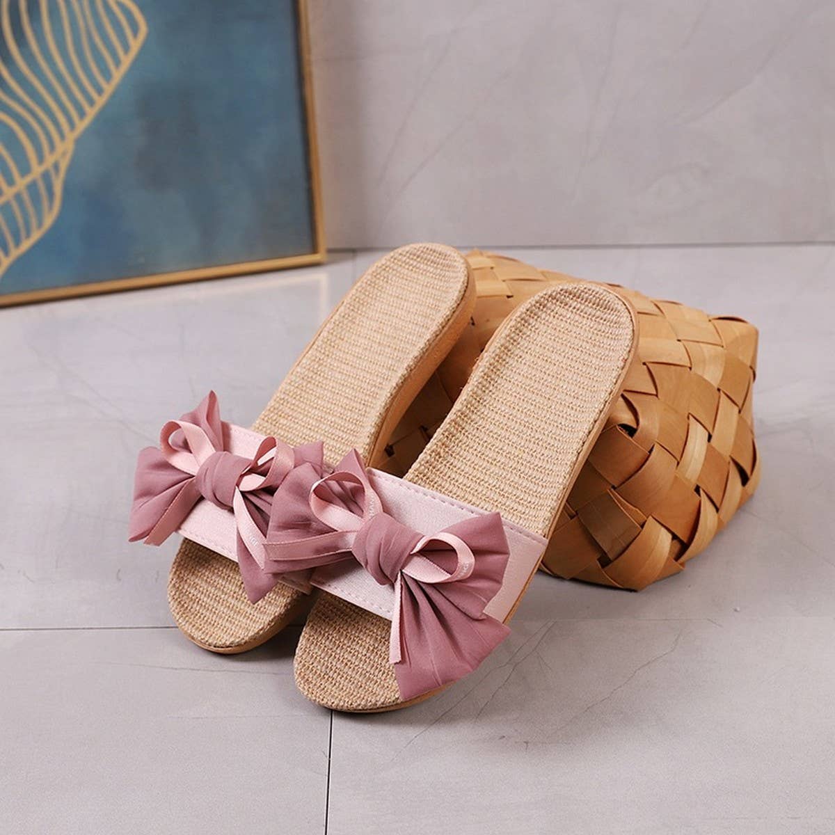 Cute Bow Linen Slippers for Home & Office
