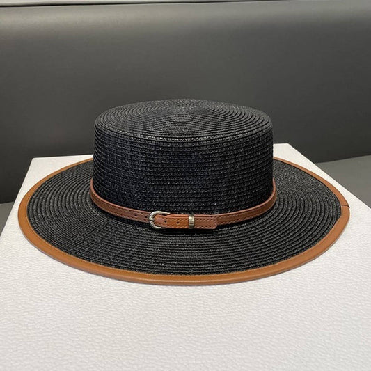 Flat Top Fashion Straw Hat with Belt_CWAH3400