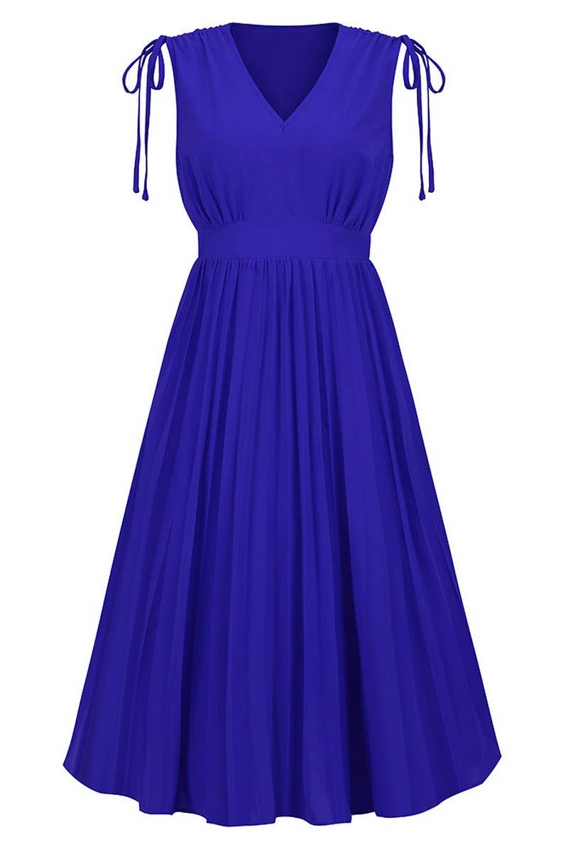 CWDMD2207_SLIM PLEATED SKIRT SEXY V-NECK DRESS