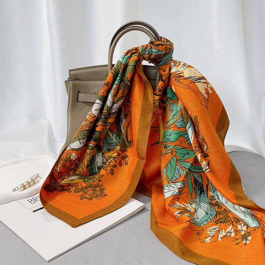 90cm Floral Silk Velvet Scarf for Fall & Winter_CWASC0899