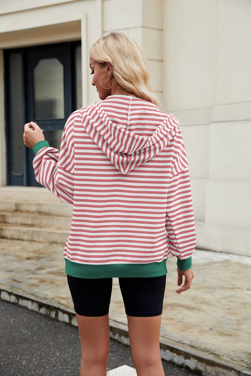 CWOHOL0727_STRIPED HOODED COLORBLOCK LONG SLEEVE SWEATSHIRT