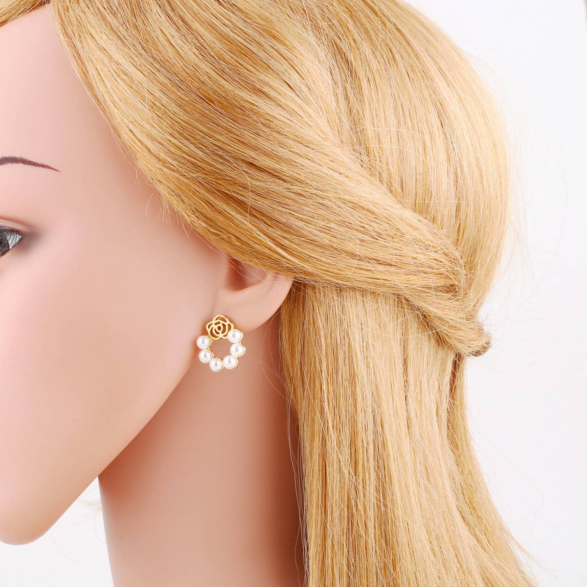 COPPER PLATED 18K GOLD FLOWER PEARL EARRINGS