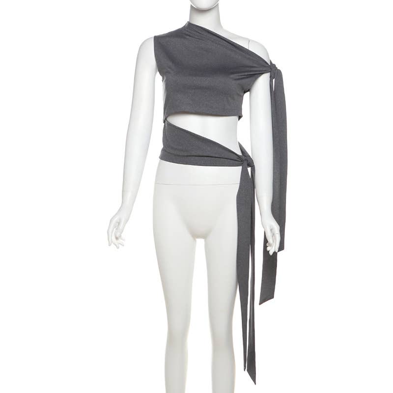 STRAPLESS STRAP WAIST SHORT SOLID COLOR TOP