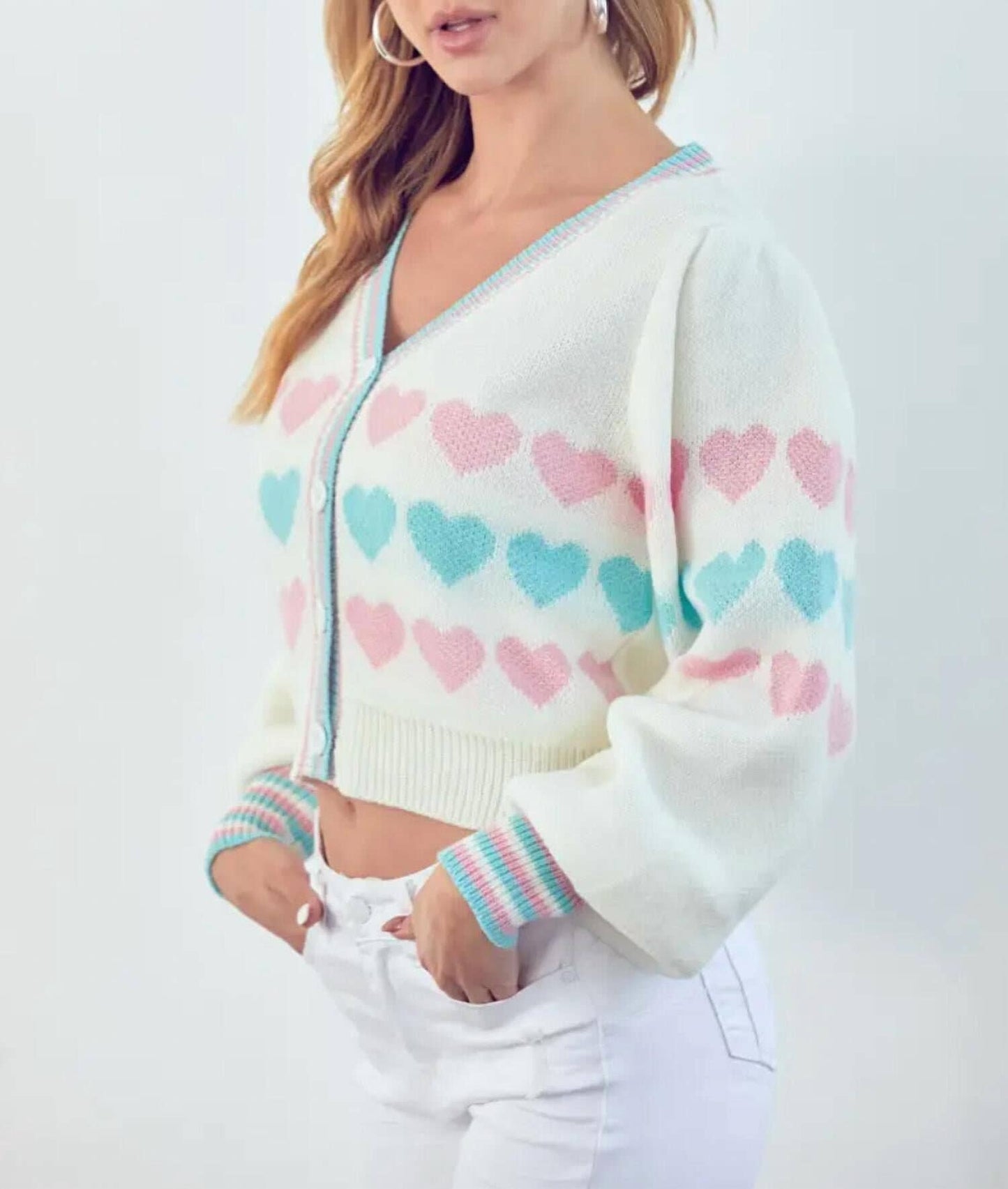 V-NECK SHORT SWEET LOVE EMBROIDERED CARDIGAN