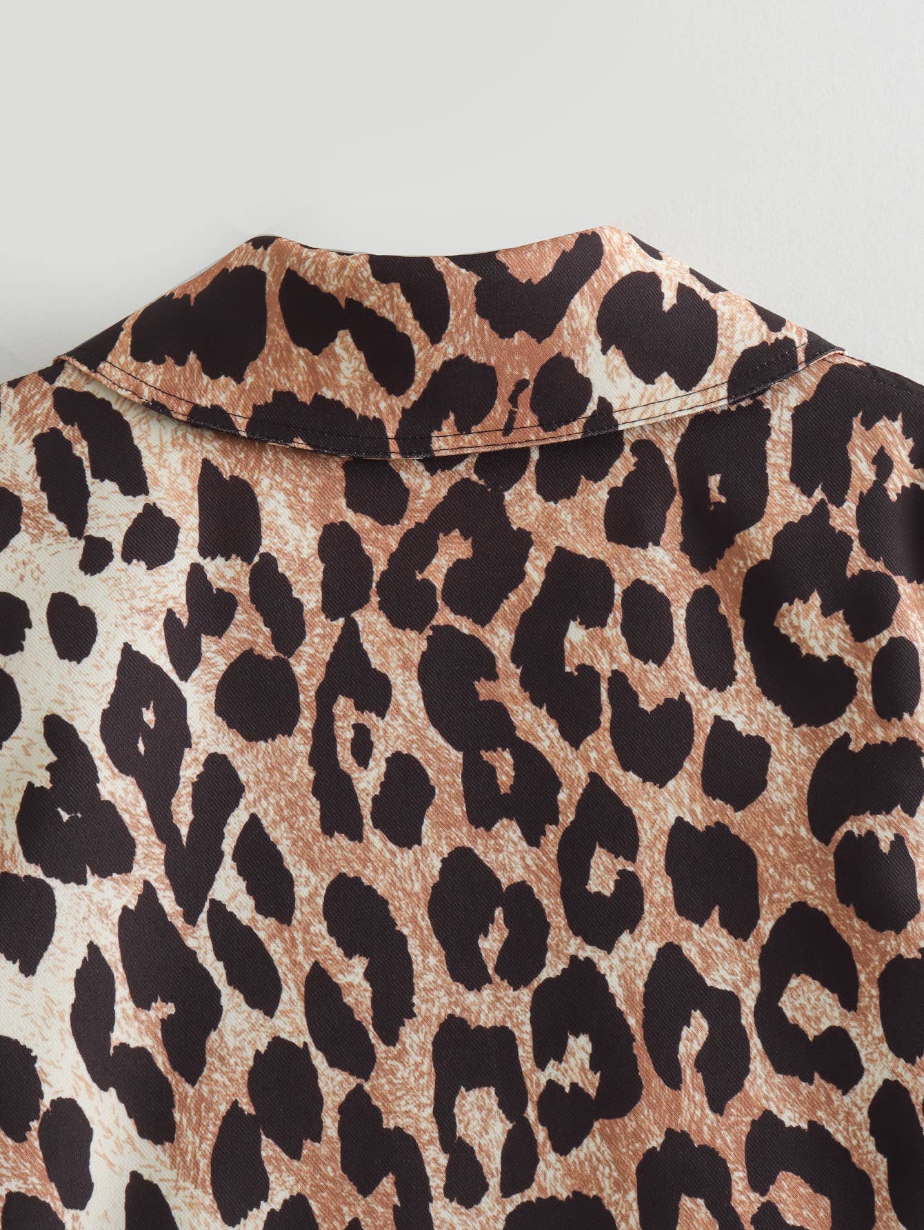 LEOPARD PRINT LAPEL LONG SLEEVE SHORT JACKET