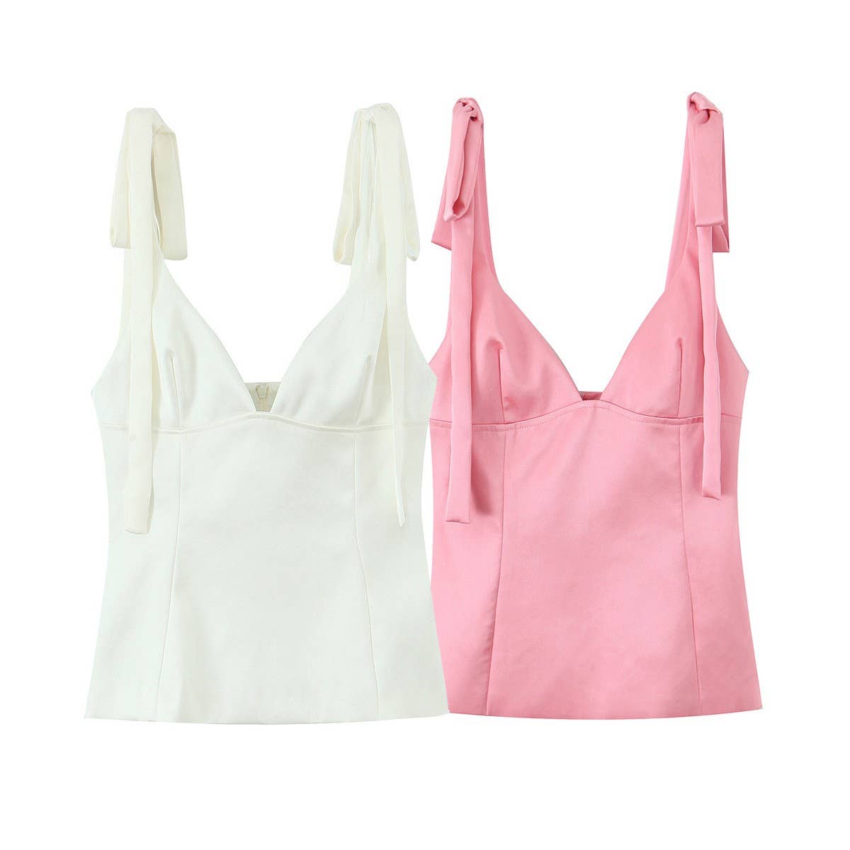 Sweet Style Satin Cami Top with Bow Detail