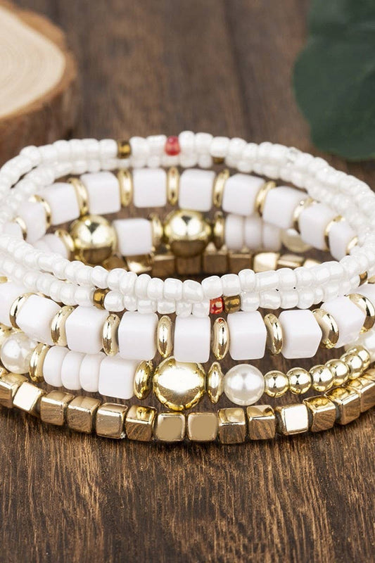 CWAJE1180_WHITE TURQUOISE CRYSTAL BEADWD BRACELET SET