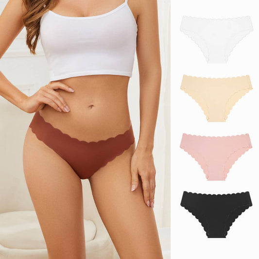 WOMEN MID-WAIST WAVY LACE ICE SILK PANTIES