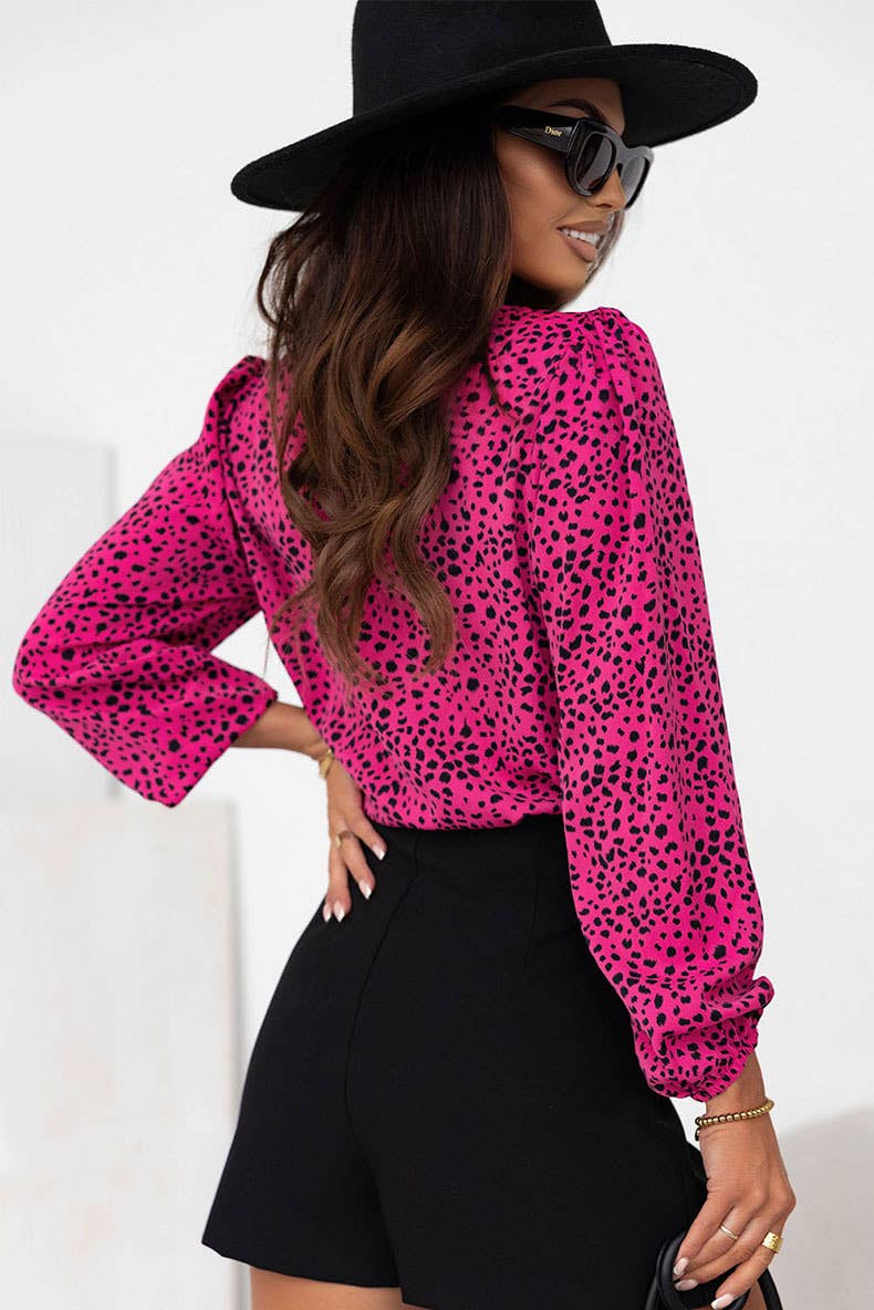 HOLLOW FOLD PULLOVER LEOPARD PRINT CHIFFON SHIRT