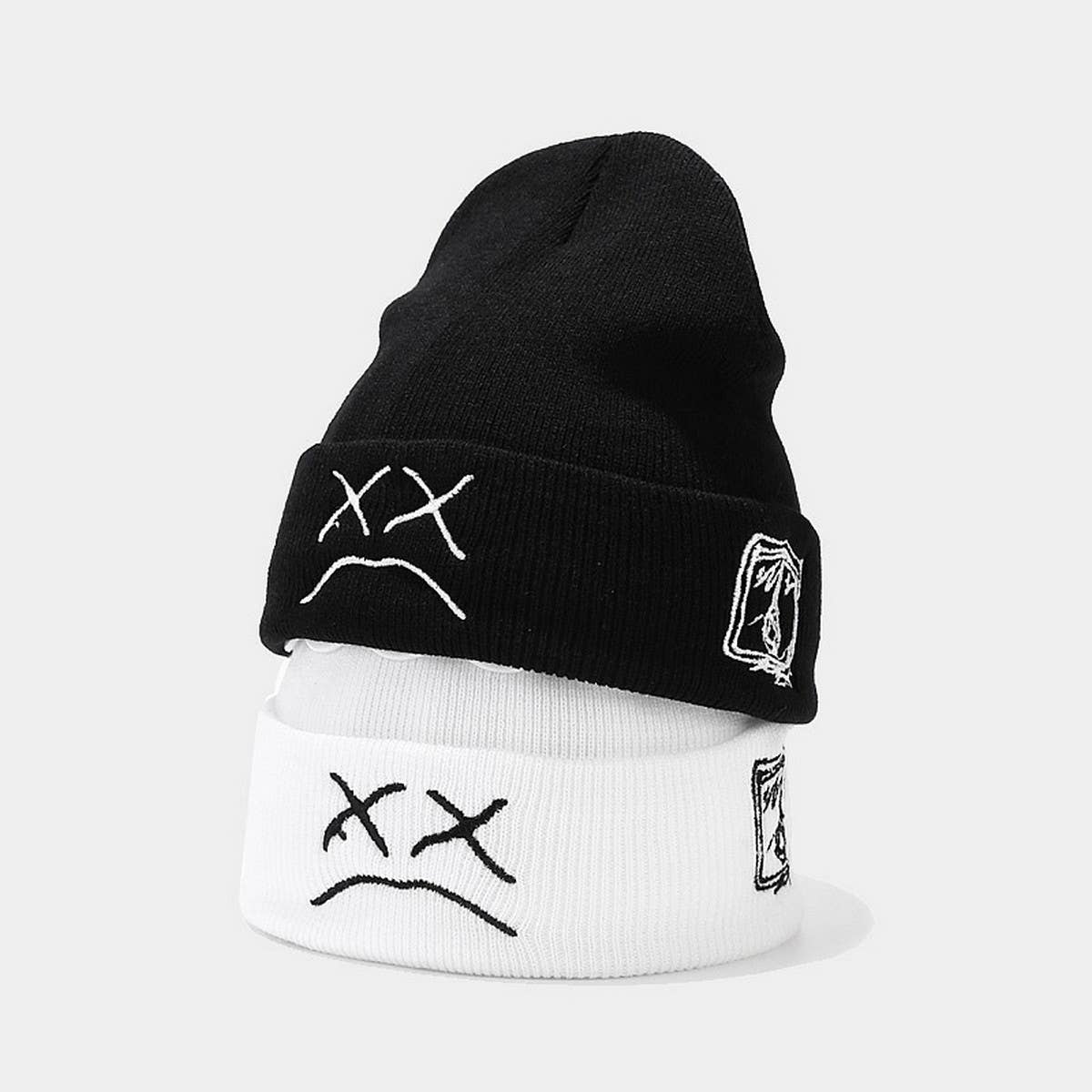 CRYING FACE EMBROIDERED KNITTED HAT_CWAH1583