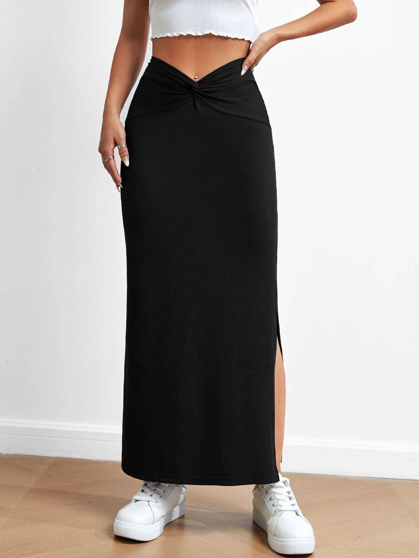 SIMPLE HIGH WAIST DRAPING FASHION SLIT SKIRT