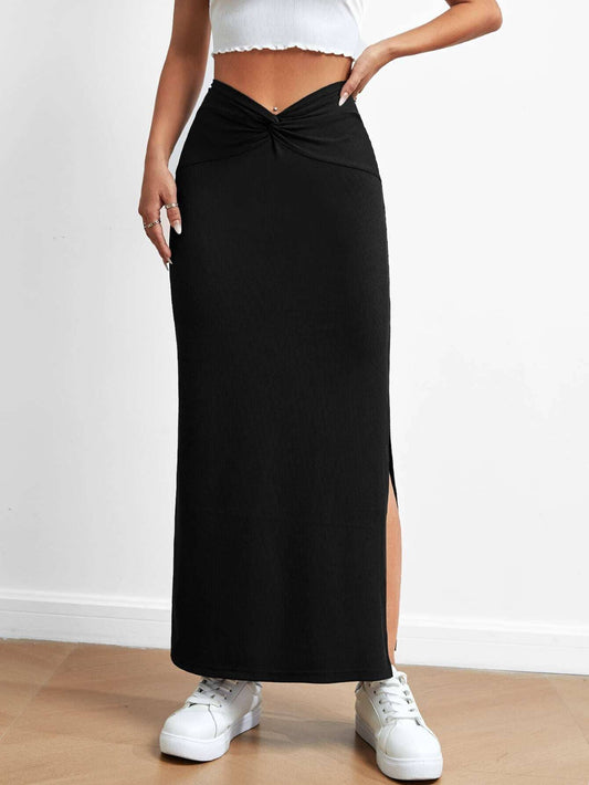 SIMPLE HIGH WAIST DRAPING FASHION SLIT SKIRT