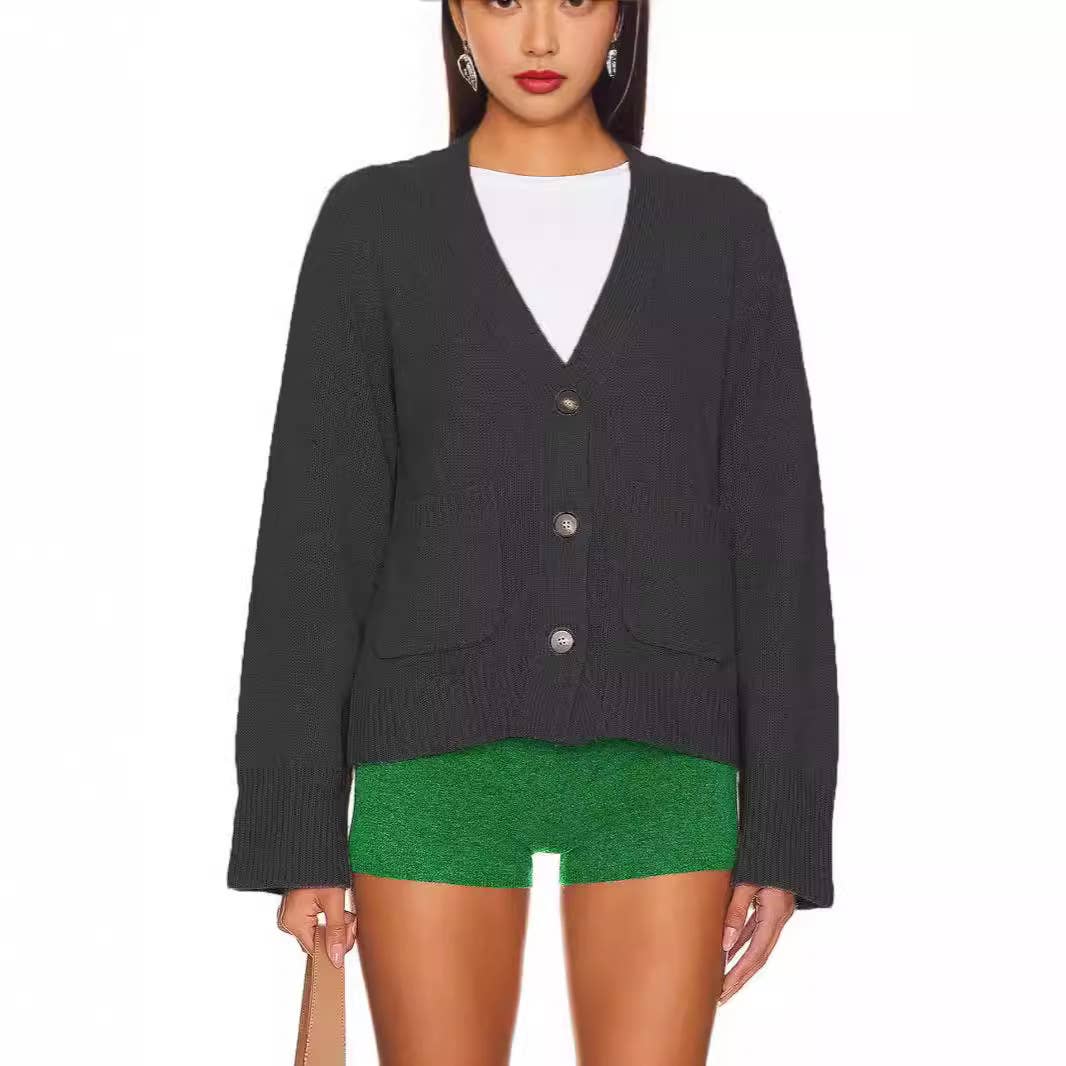 SOLID COLOR LONG-SLEEVED CASUAL CARDIGAN SWEATER