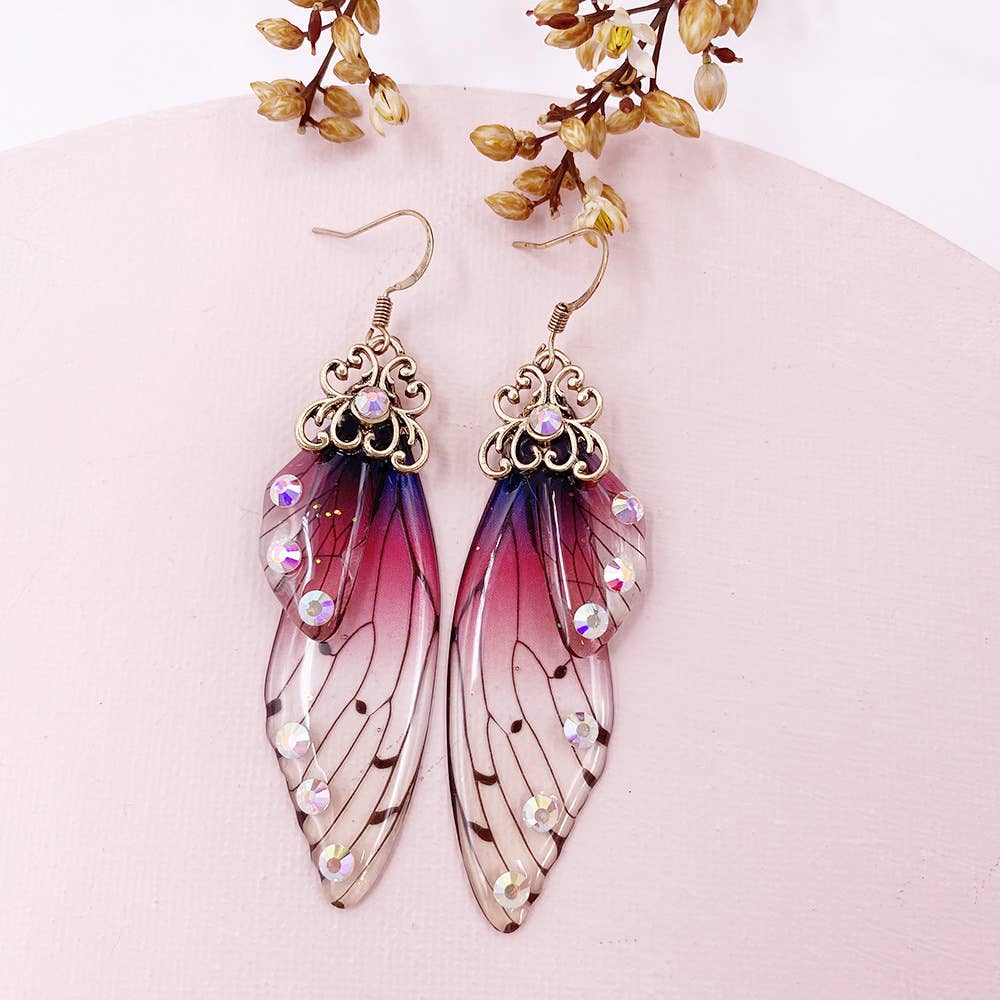 Elegant long earrings with cicada wing wings