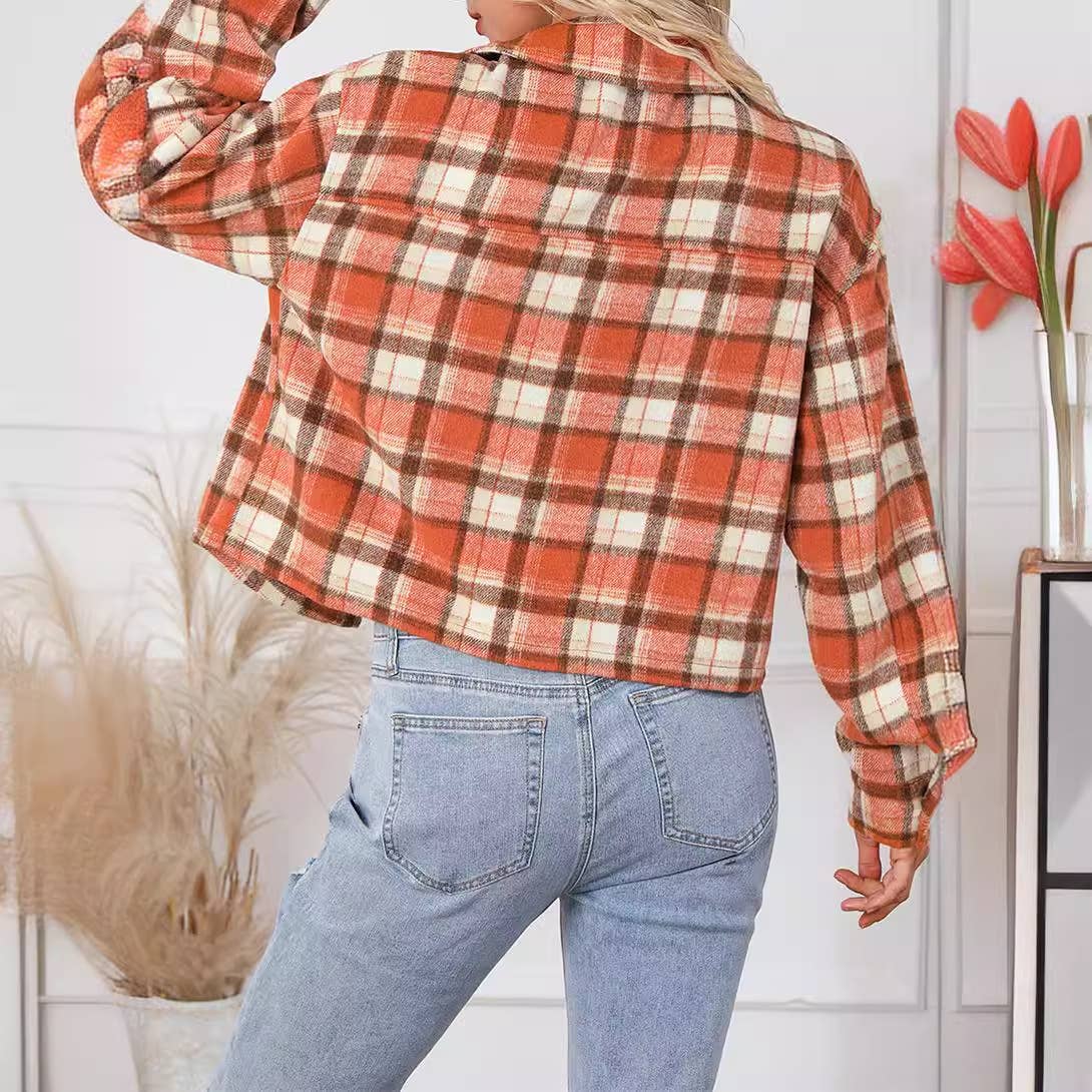 STYLISH PLAID LAPEL SINGLE-BREASTED JACKET