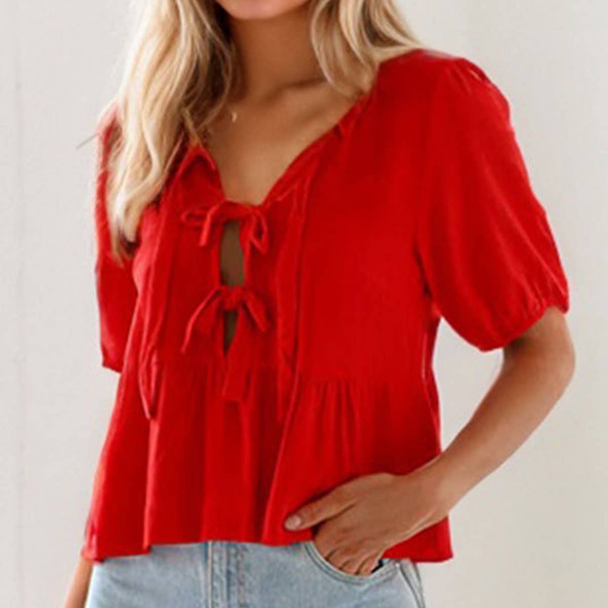 Women¡¯s Casual Loose Tie-Up Ruffle Sleeve Top