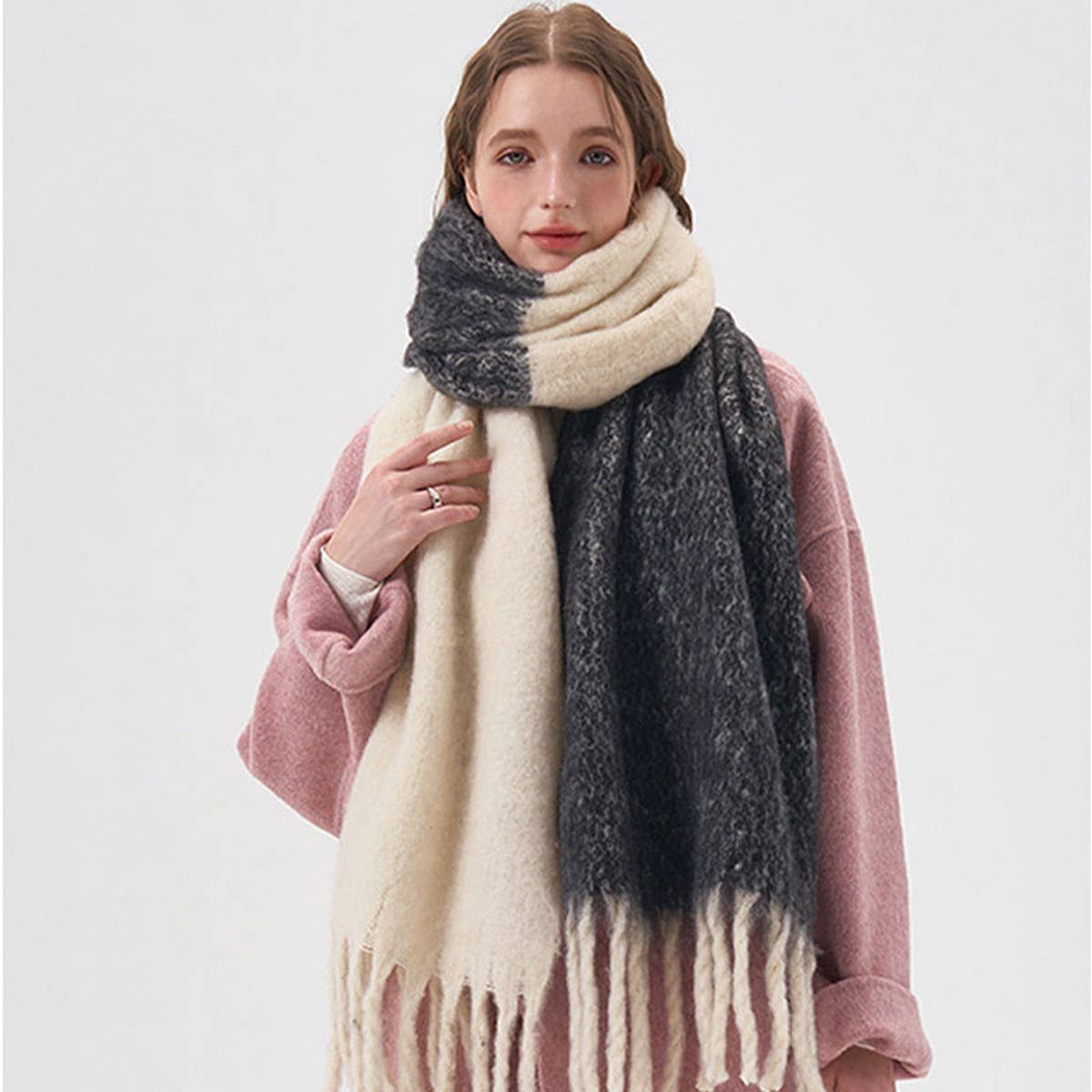 Colorblock Faux Cashmere Long Scarf for Winter
