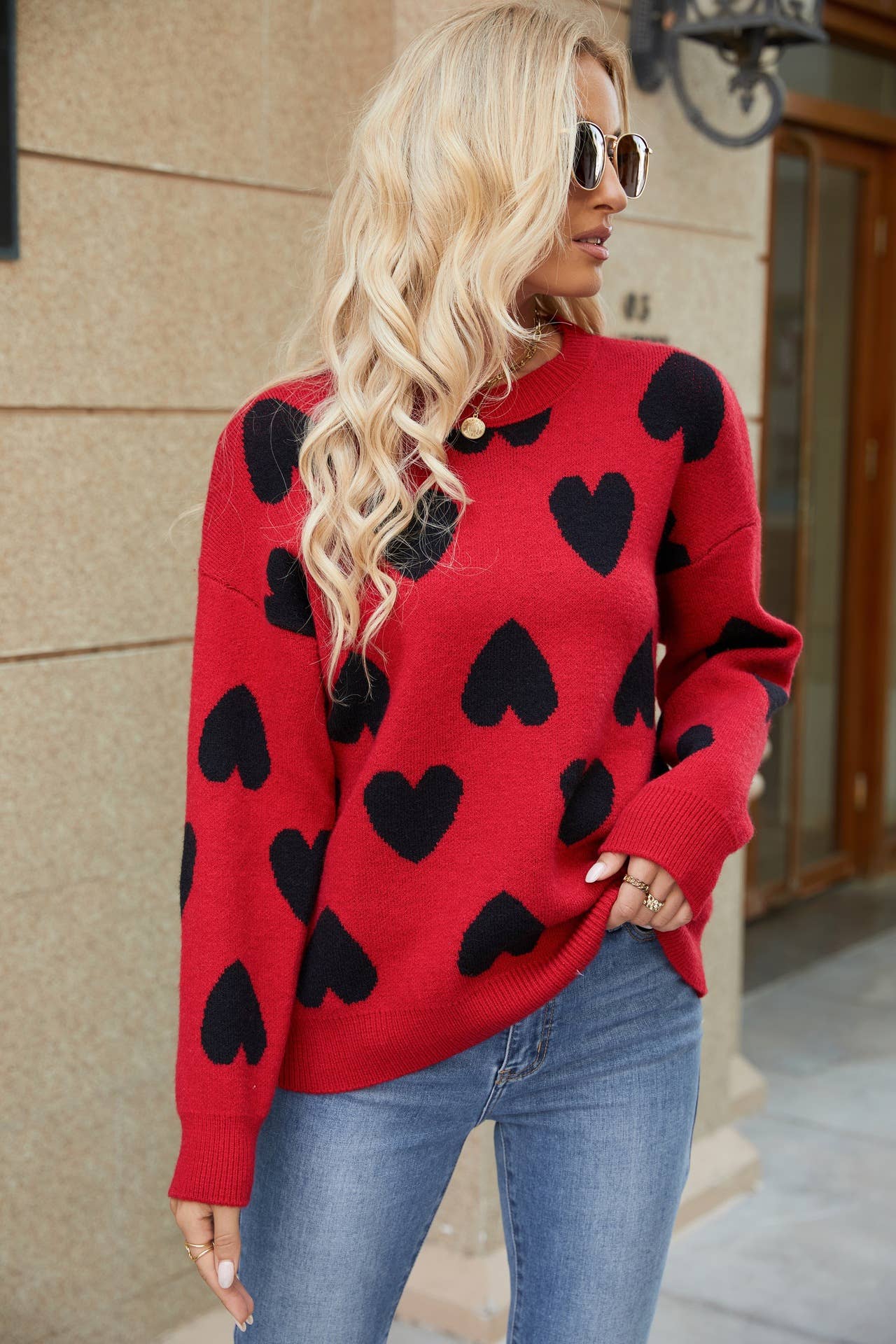 KNITTED JACQUARD CREW-NECK PULLOVER SWEATER