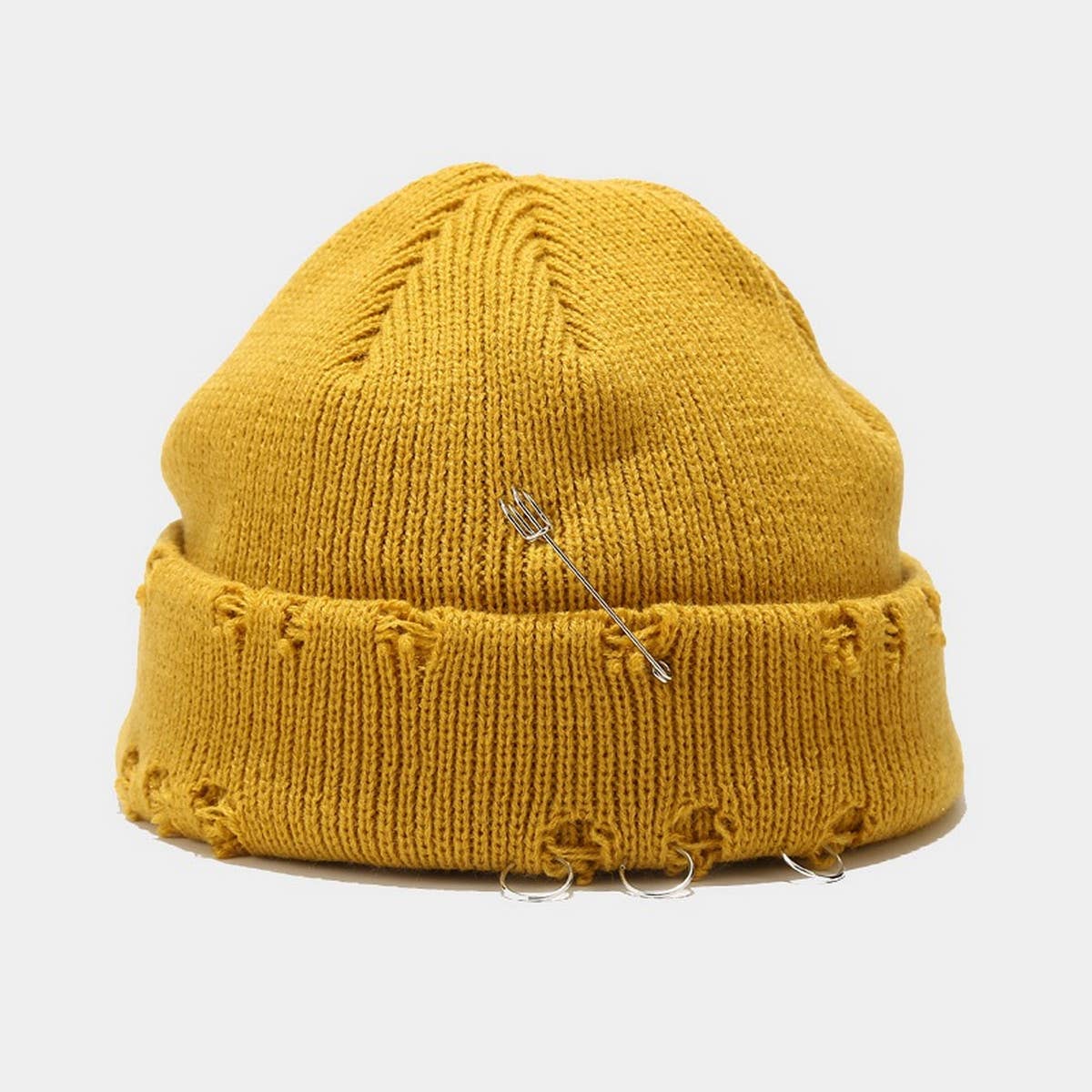 CWAH3168_NEW STYLE IRON RING PIN HOLE WOOL KNITTED HAT