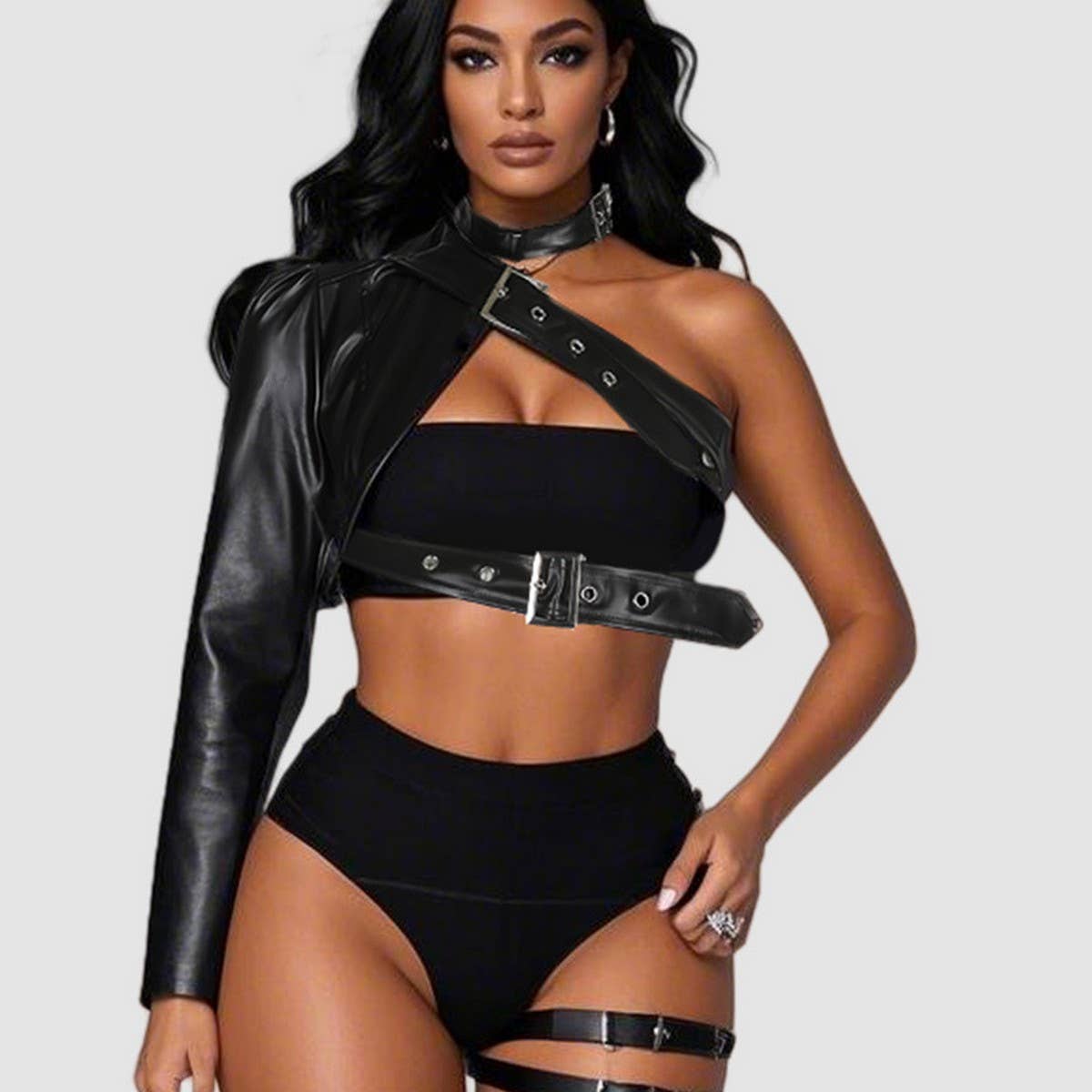 Black Punk PU Jacket ??Asymmetrical Rock Style_CWMM9007