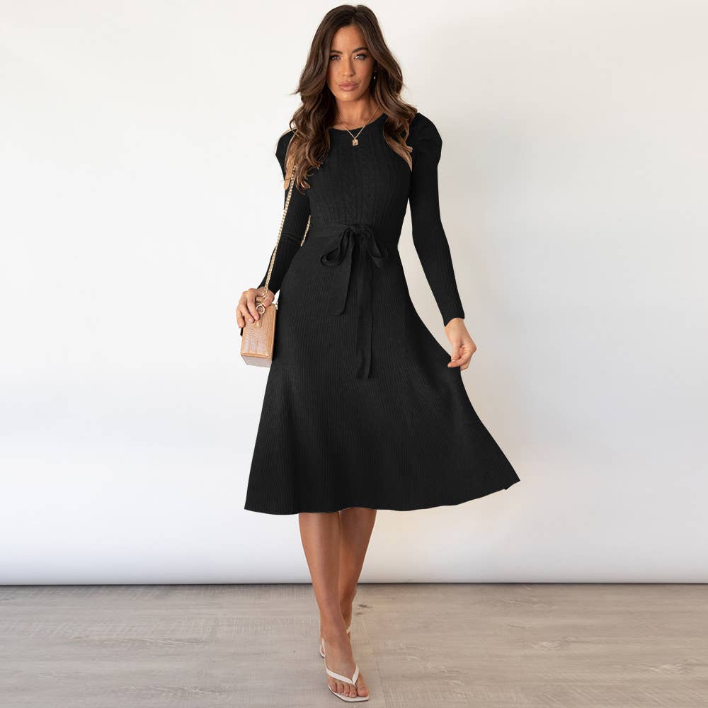 Elegant bubble long-sleeved, high-waisted dress