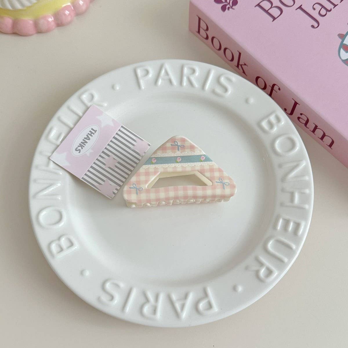 FLORAL CHECKERED BOW CLIP ACRYLIC HAIR ACCESSORIES