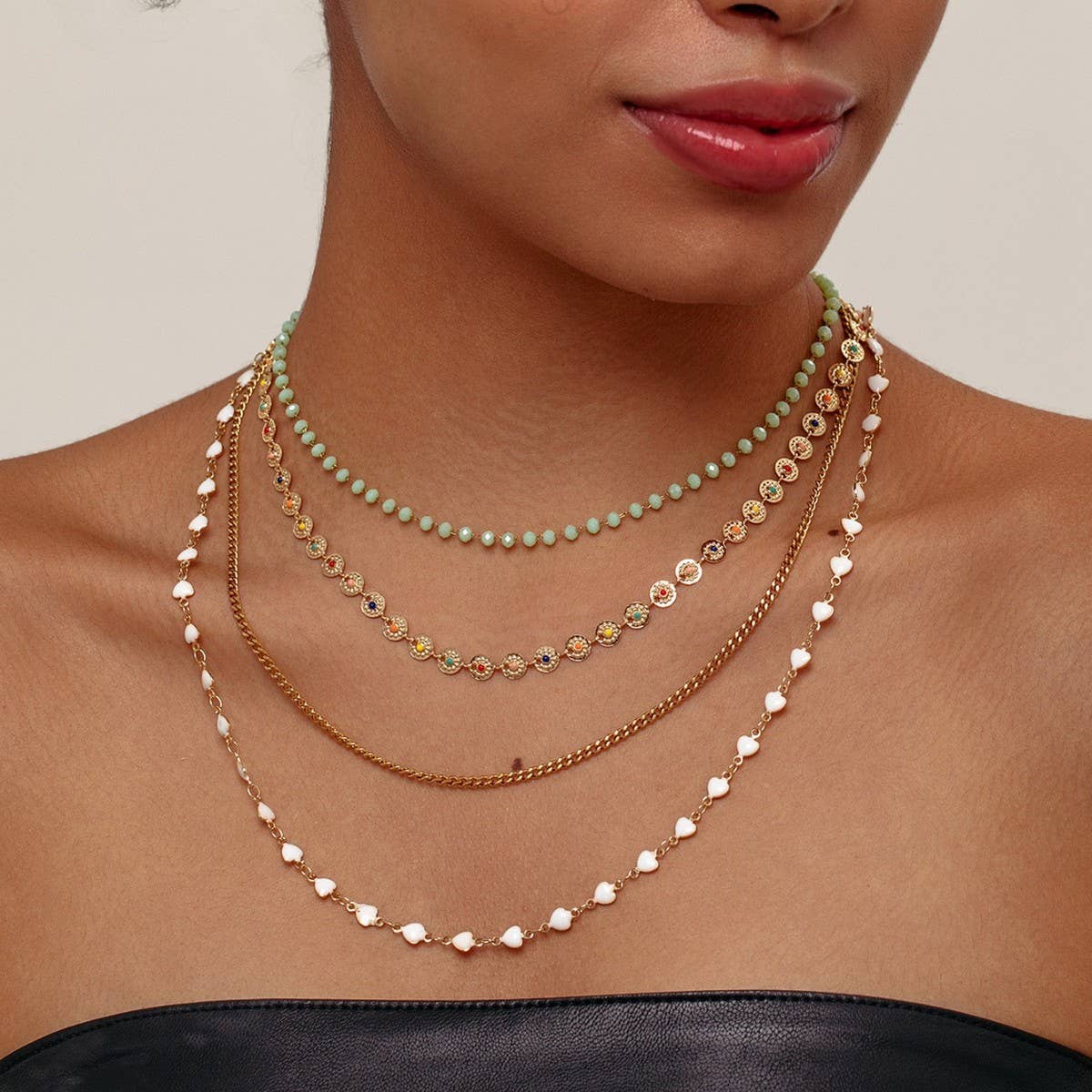 VINTAGE MULTI-LAYERED BEADED OIL DROP NECKLACE