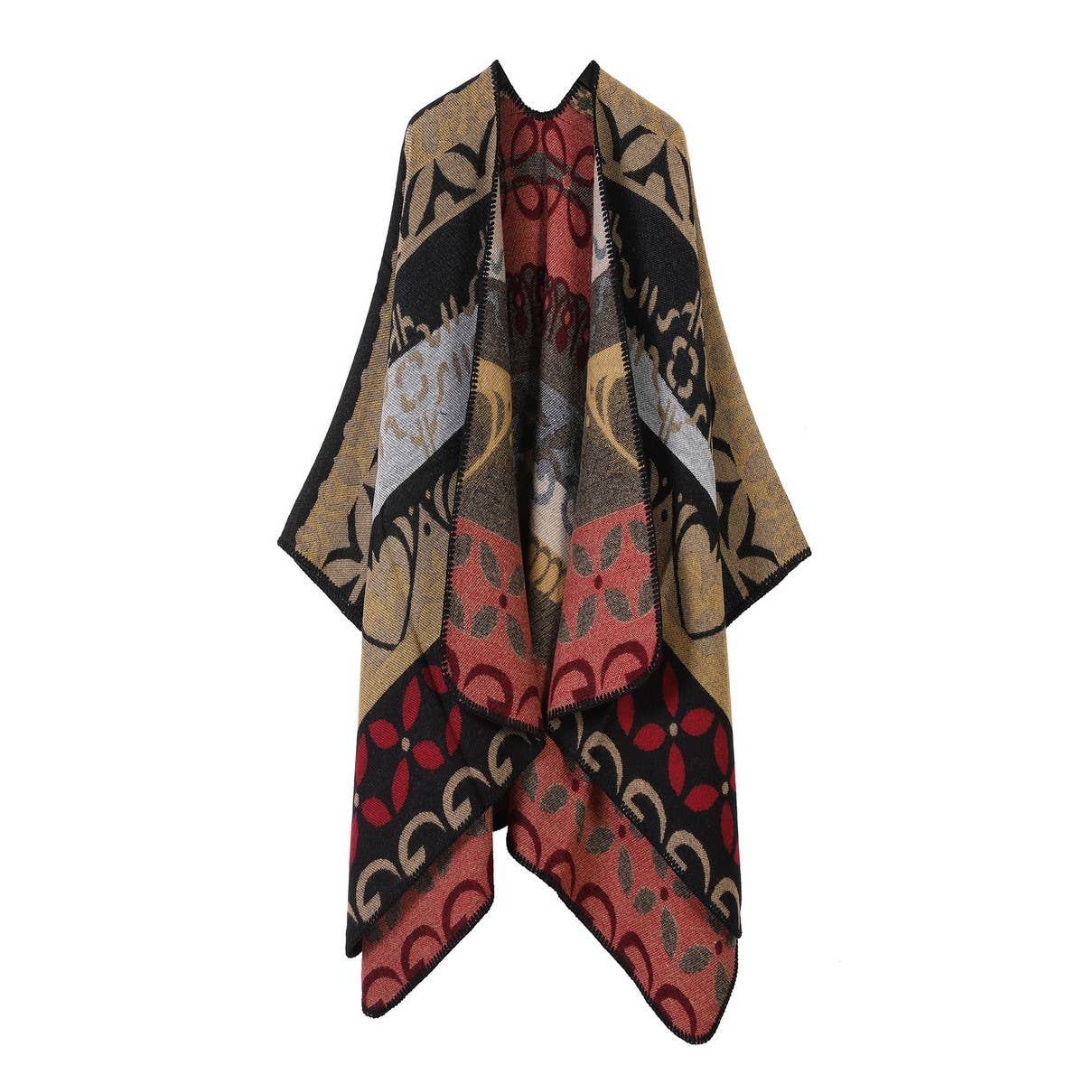 SHAWL SCARF KNITTED JACQUARD SLIT CAPE