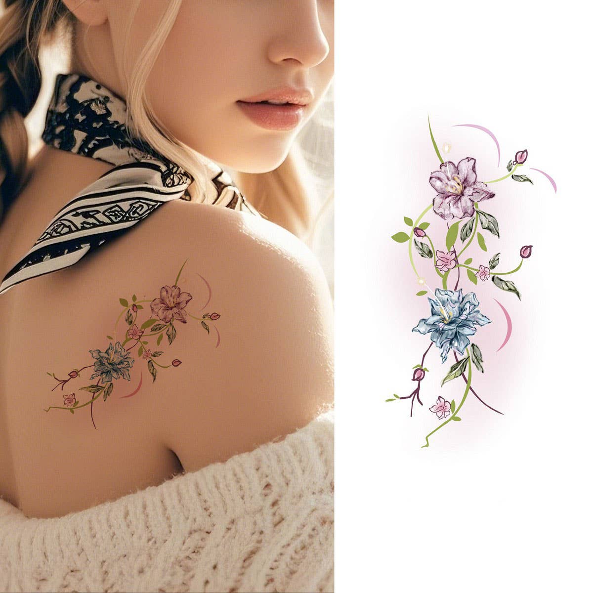 Elegant Floral Arm Tattoos Waterproof&Long Lasting