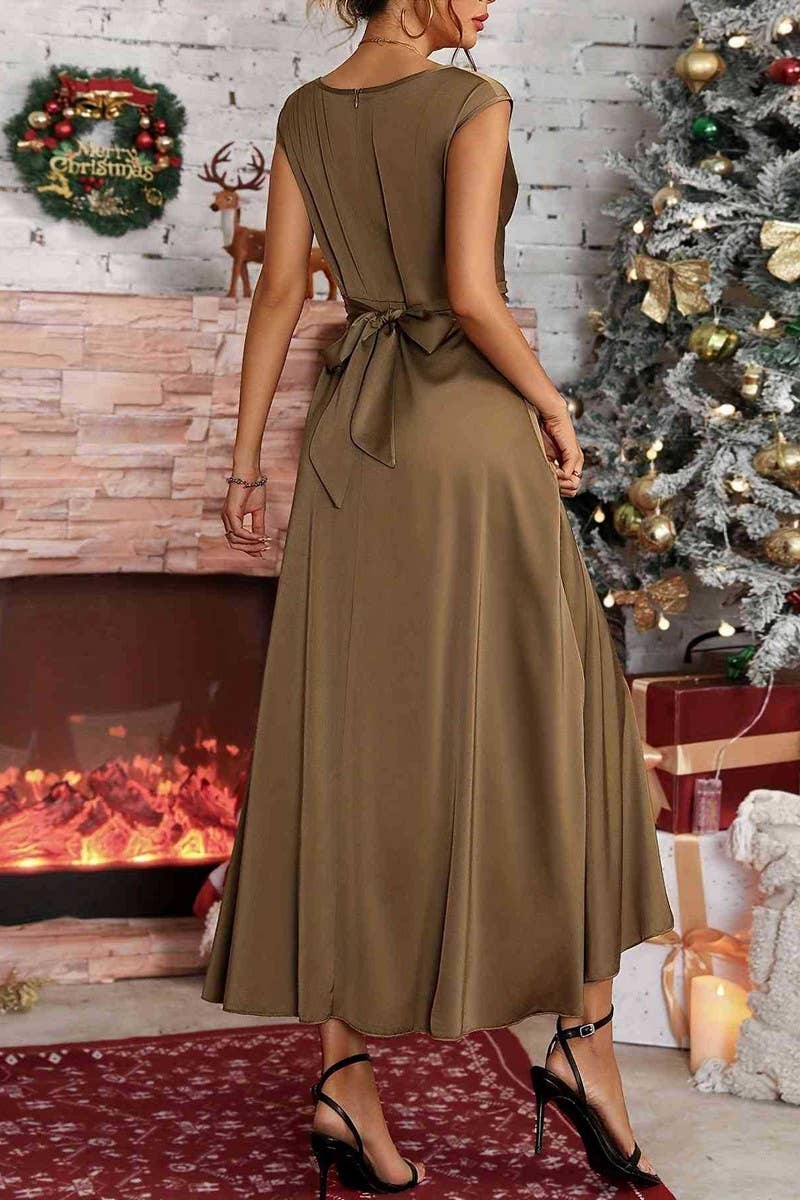 CWDMD5063_EVENING TIE SLEEVELESS DRAPE TEMPERAMENT DRESS